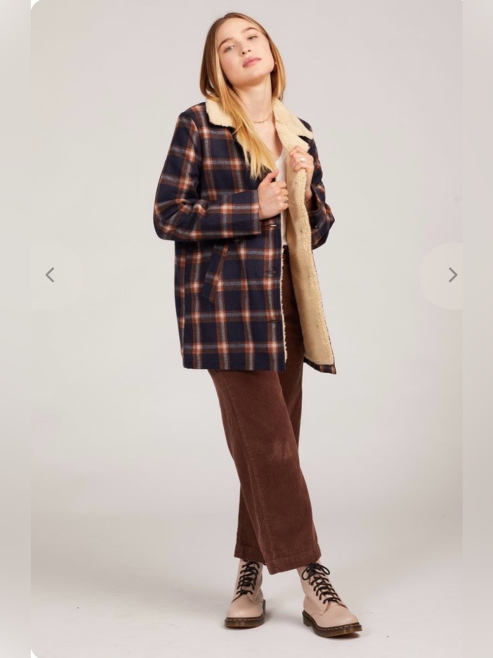 Free People × ROLLAS Check Sherpa Coat Chore Barn Jacket Wool Cozy - Picture 4 of 11